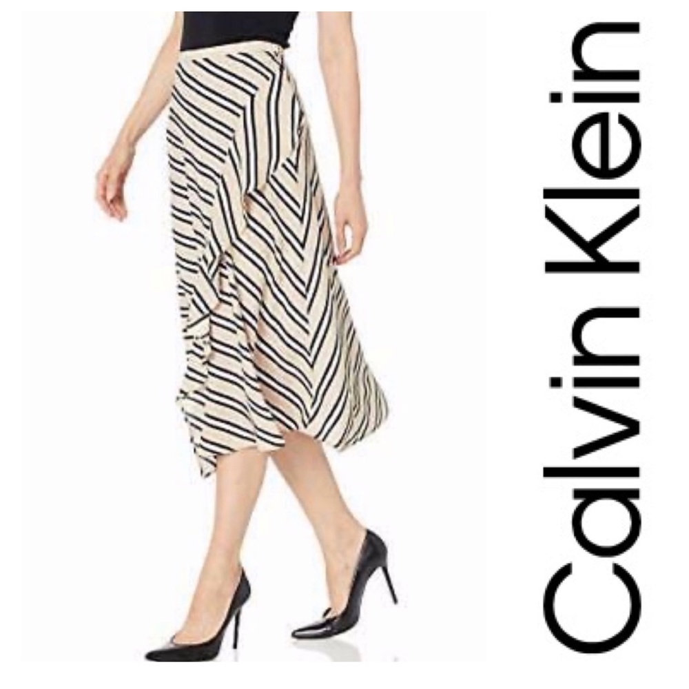 Nwt Calvin Klein Ruffle Front Latte & Black Skirt - image 1
